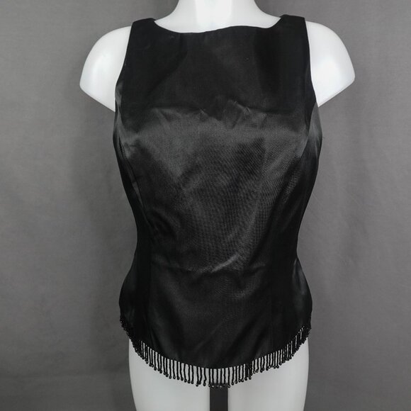 Womens Top 4 Black Satin Retro Glam Old Money Elevated Statement Beaded Evening - Picture 1 of 12